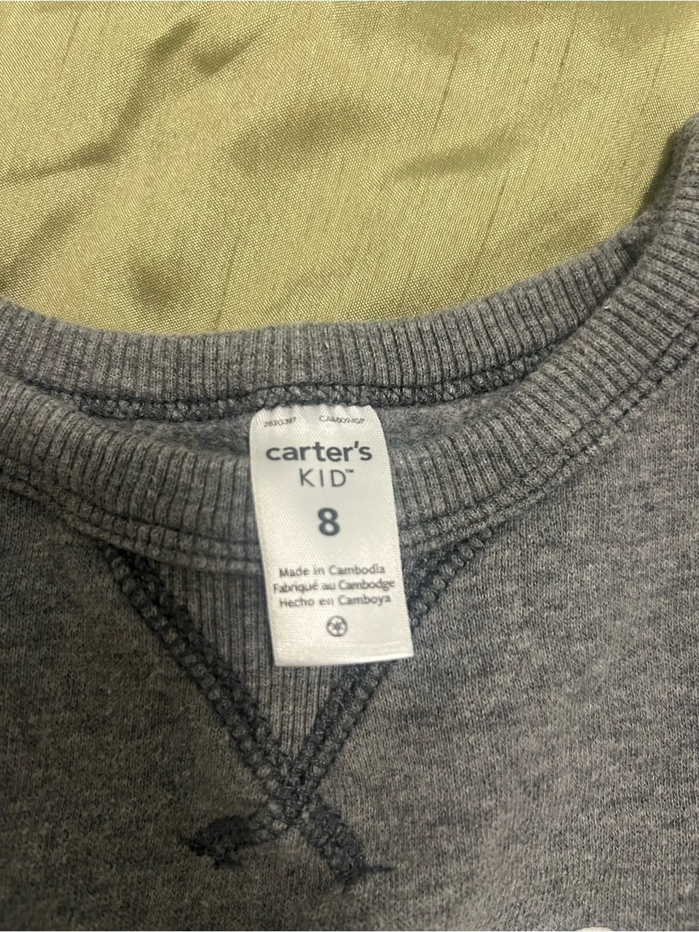 Carter's Gray Sweatshirt with Green Dinosaur Graphic size 8
